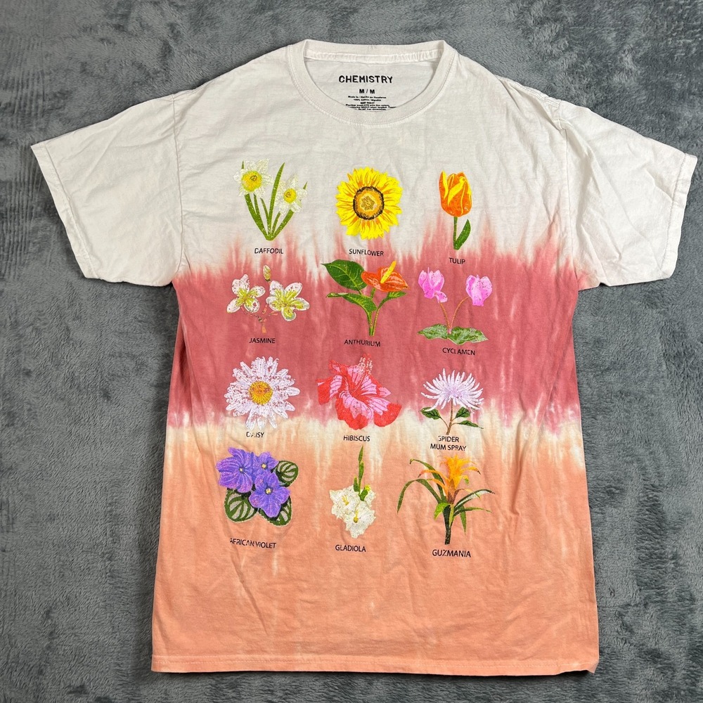 Chemistry Mens Botanical Graphic Print Ombre T Shirt White Pink Orange Medium
